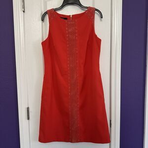 Nine West Sleeveless Orange Crochet Design Summer Dress Size 8 Pockets